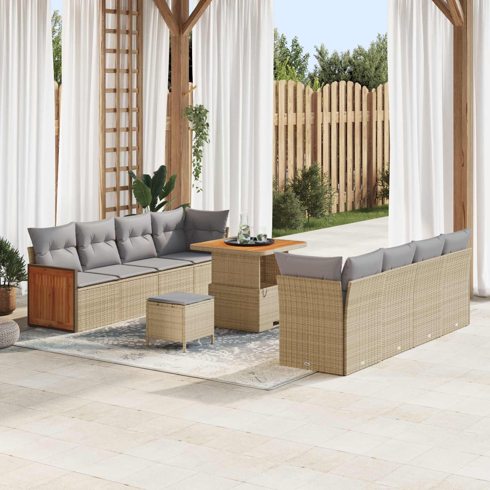 vidaXL Gartensofa-set mit Kissen 11 pcs Beige und Hellgrau