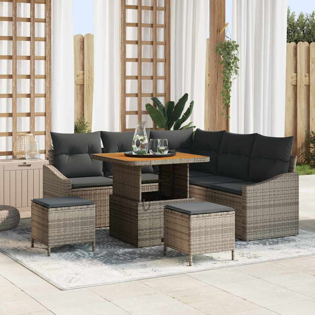 vidaXL Gartensofa-set mit Kissen 8 pcs Grau Poly-Rattan