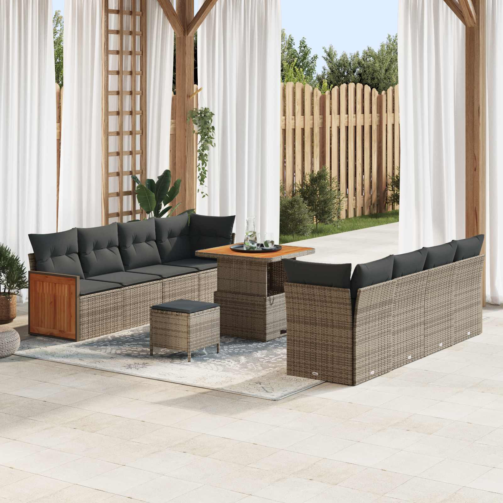 vidaXL Gartensofa-set mit Kissen 11 pcs Grau