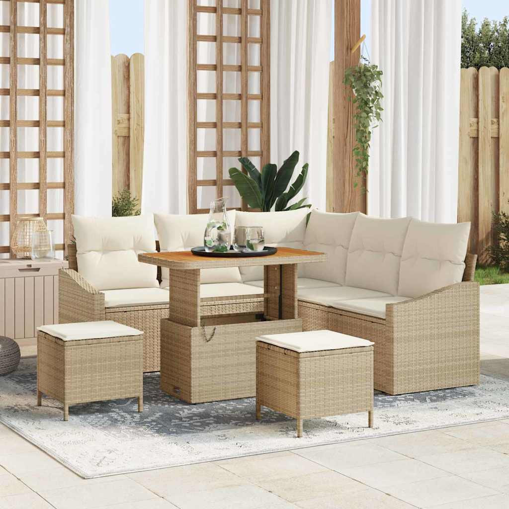 vidaXL Gartensofa-set mit Kissen 8 pcs Beige Poly-Rattan