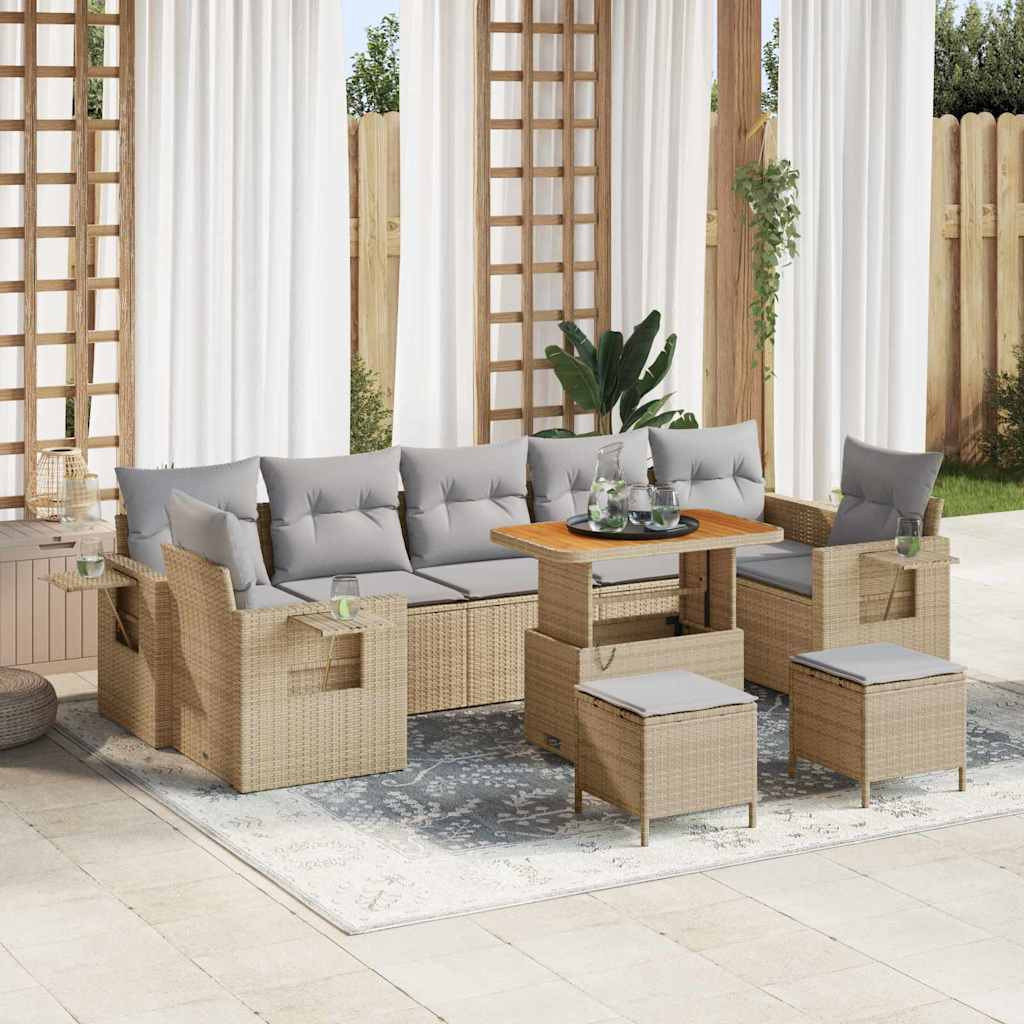 vidaXL Gartensofa-set mit Kissen 10 pcs Beige und Hellgrau Poly-Rattan
