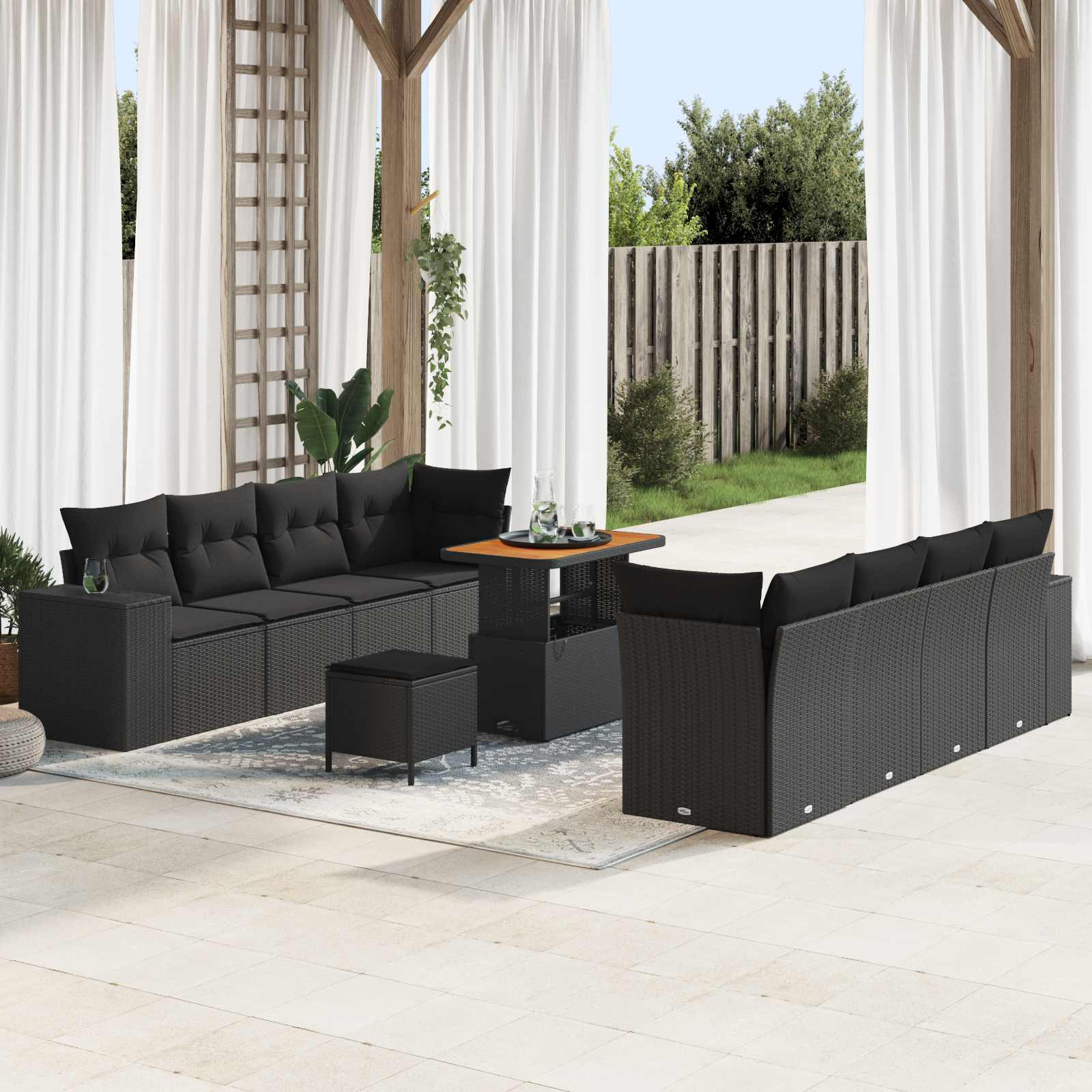 vidaXL Gartensofa-set mit Kissen 11 pcs Schwarz Poly-Rattan