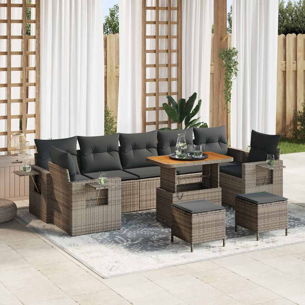 vidaXL Gartensofa-set mit Kissen 13 pcs Grau Poly-Rattan