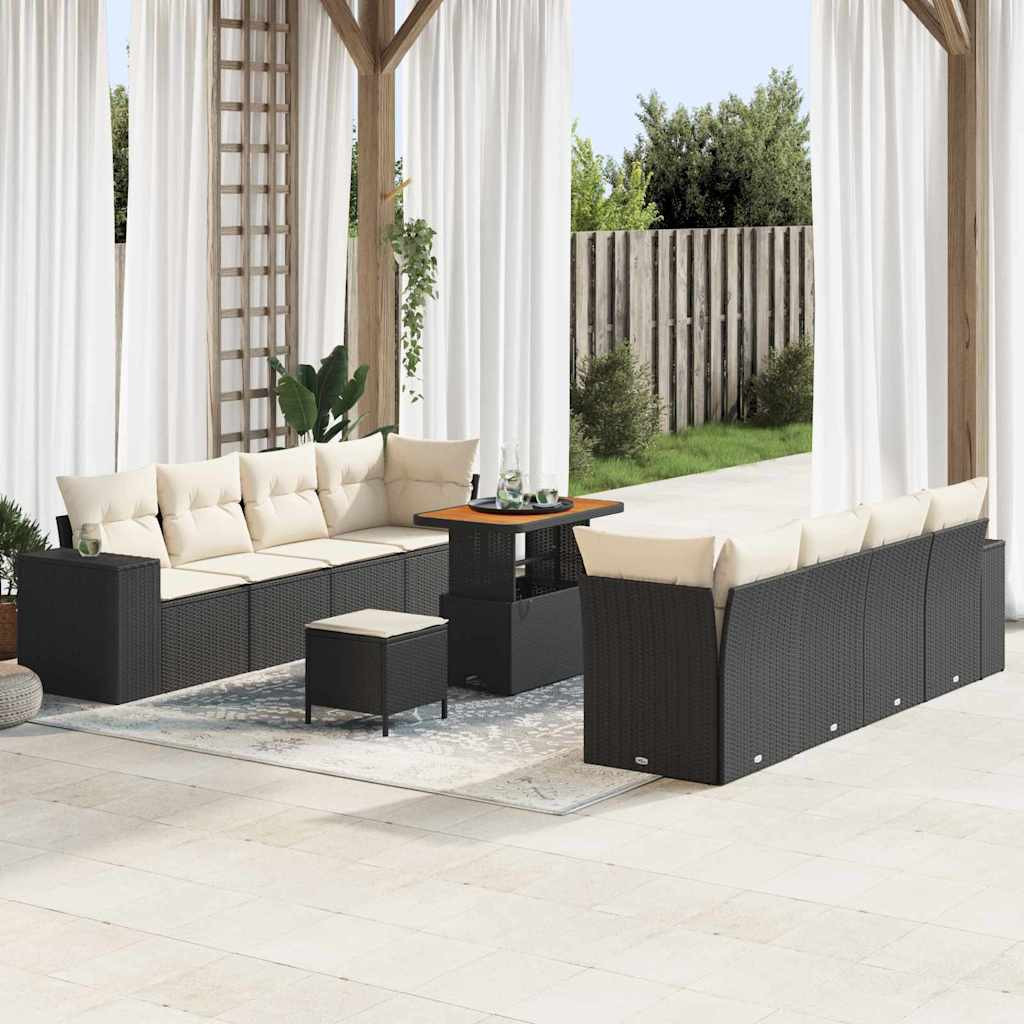 vidaXL Gartensofa-set mit Kissen 11 pcs Schwarz und Creme Poly-Rattan