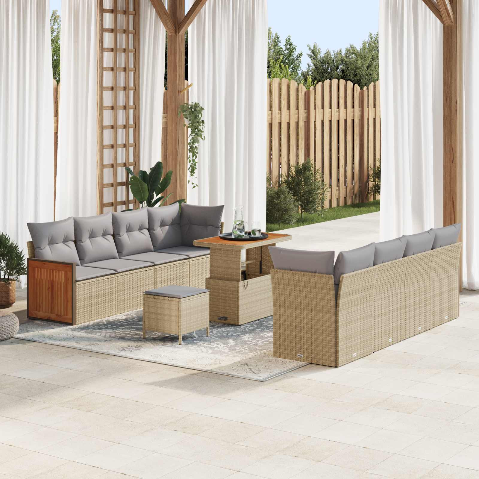 vidaXL Gartensofa-set mit Kissen 11 pcs Beige und Hellgrau