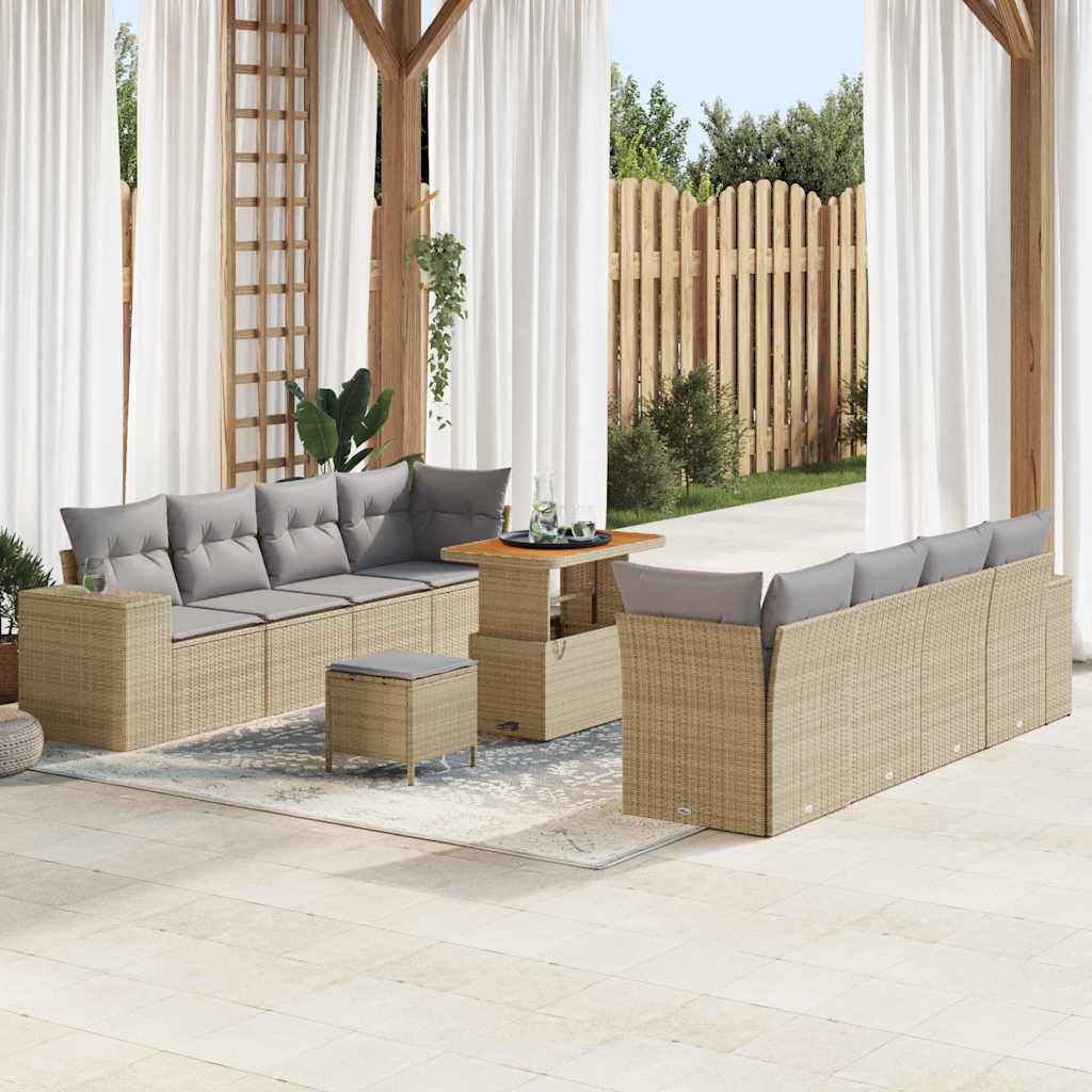 vidaXL Gartensofa-set mit Kissen 11 pcs Beige und Hellgrau Poly-Rattan