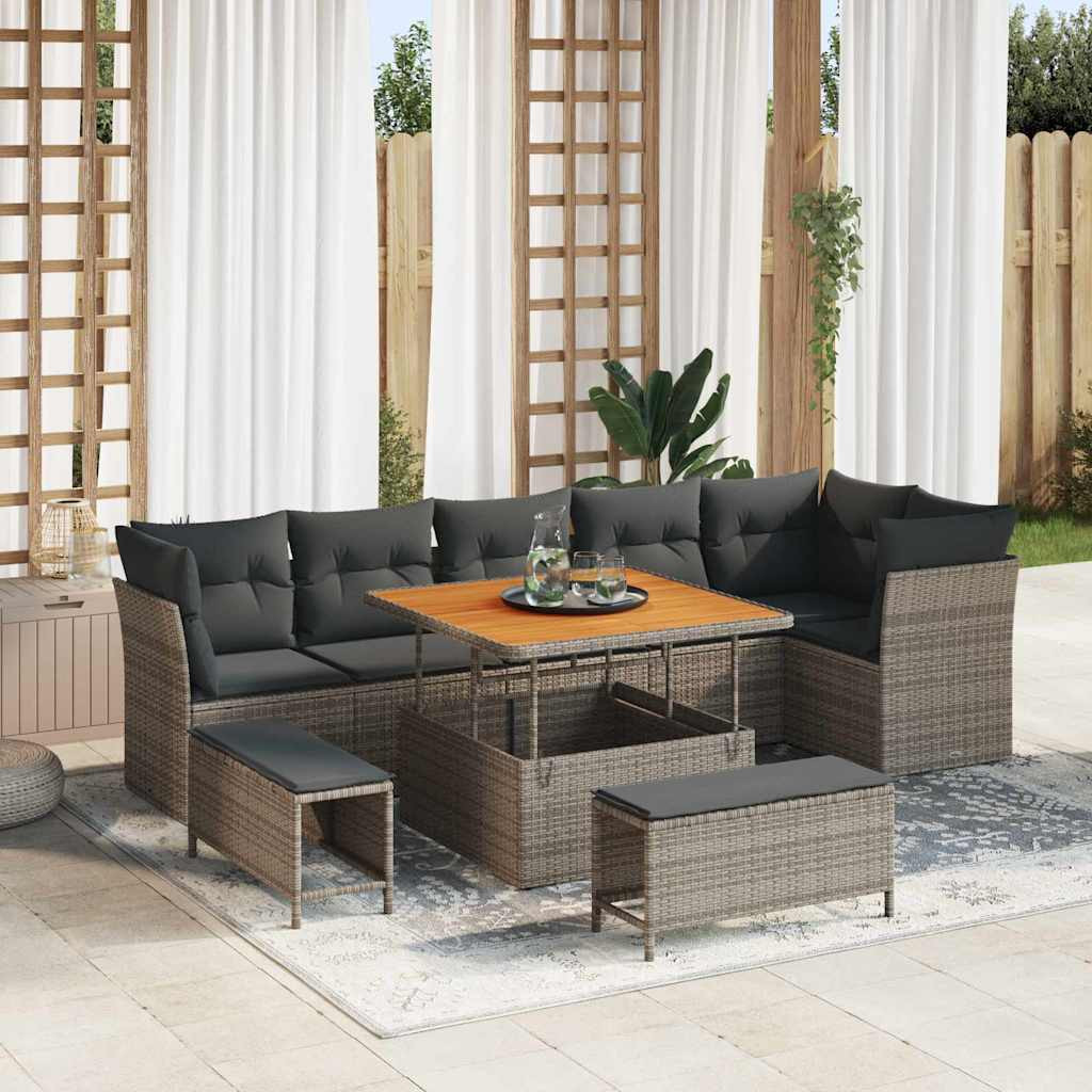 vidaXL Garten-Sofa-Set mit Kissen mit Speicher 9 pcs Grau