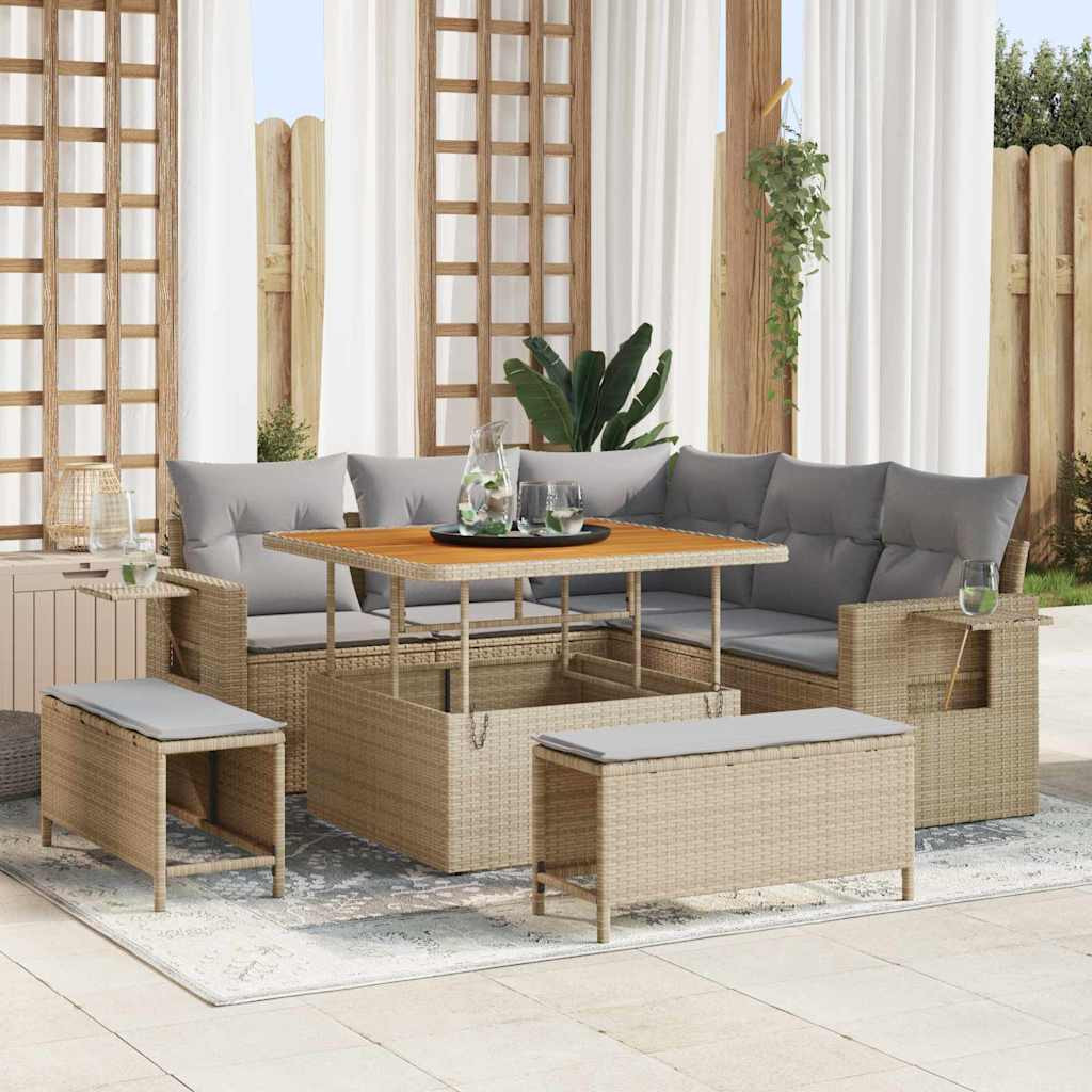 vidaXL Gartensofa-set mit Kissen 9 pcs Beige und Hellgrau Poly-Rattan