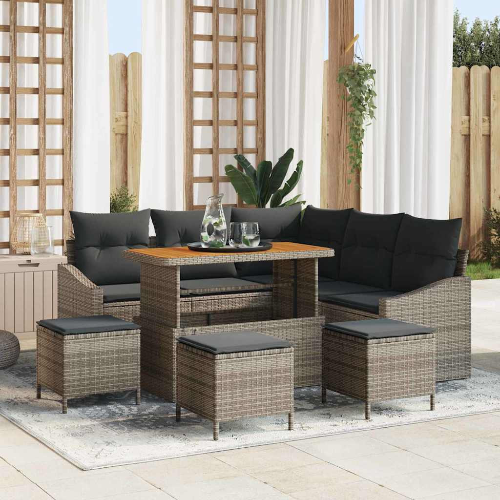 vidaXL Gartensofa-set mit Kissen 9 pcs Grau Poly-Rattan