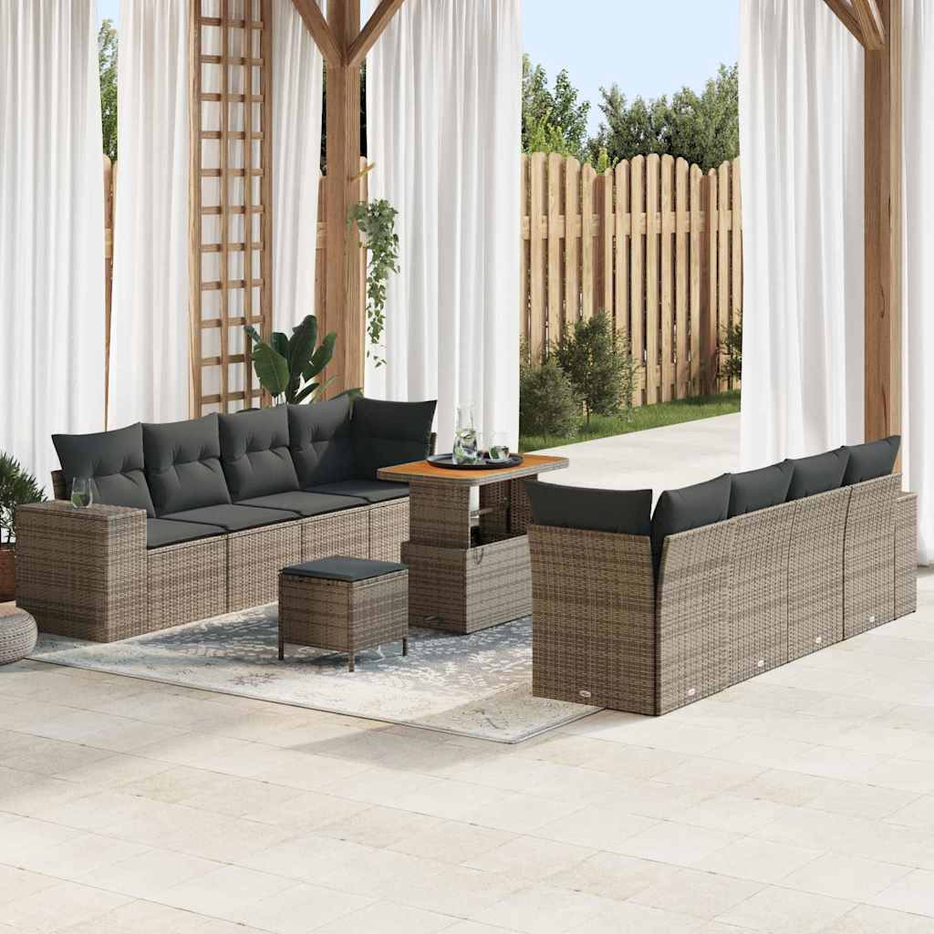 vidaXL Gartensofa-set mit Kissen mit Speicher 11 pcs Grau Poly-Rattan