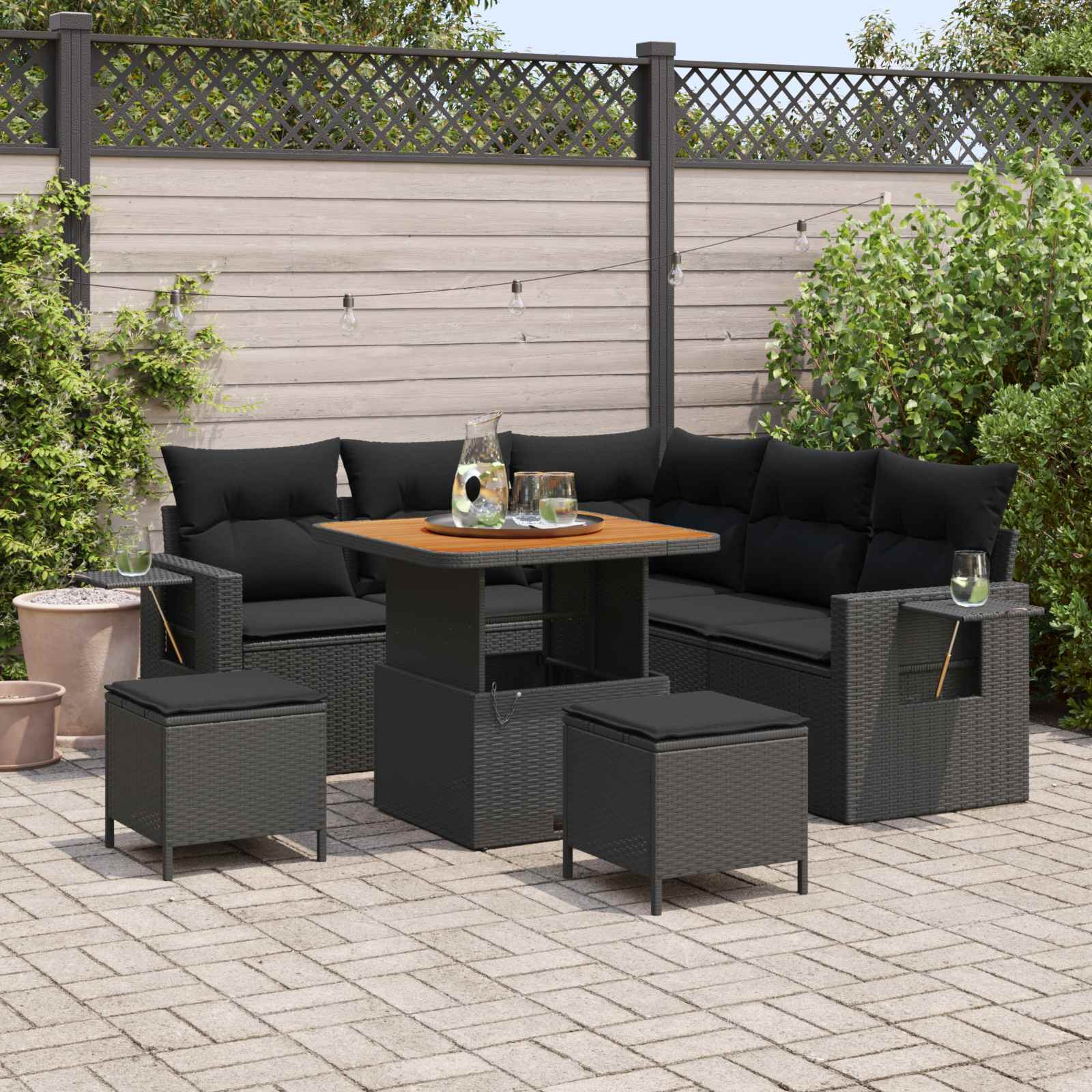 vidaXL Gartensofa-set mit Kissen 9 pcs Schwarz Poly-Rattan