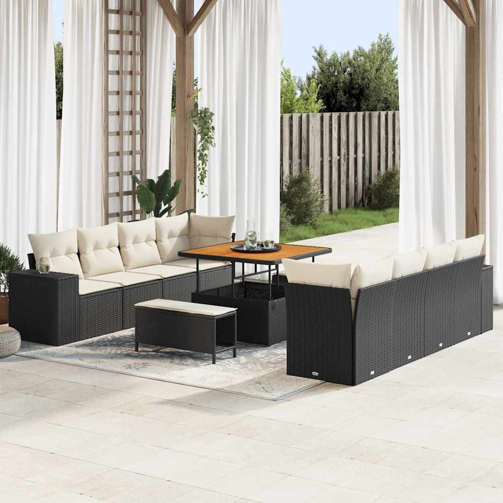 vidaXL Gartensofa-set mit Kissen 11 pcs Schwarz und Creme Poly-Rattan