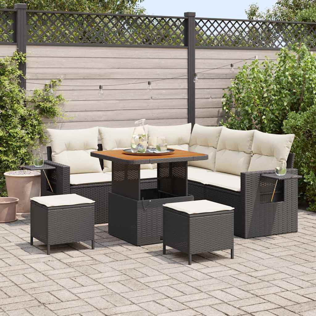 vidaXL Gartensofa-set mit Kissen 9 pcs Schwarz und Creme Poly-Rattan