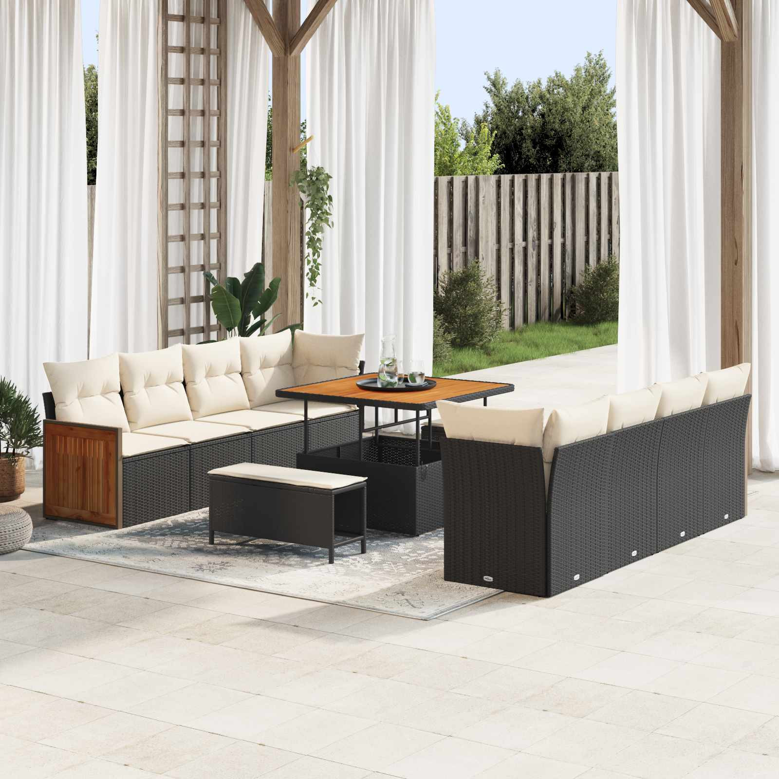 vidaXL Gartensofa-set mit Kissen 11 pcs Schwarz und Creme