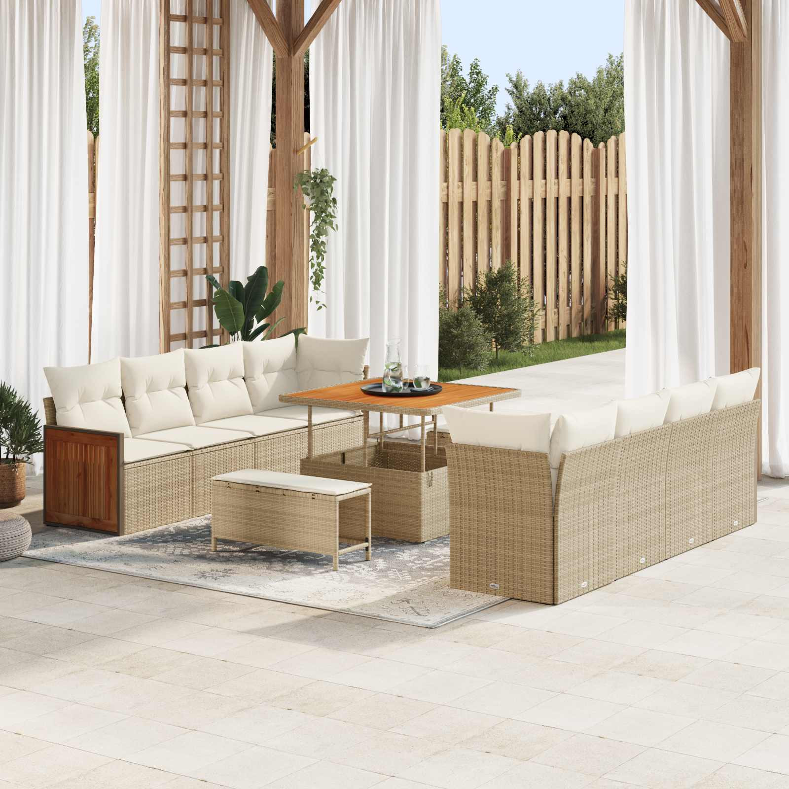 vidaXL Gartensofa-set mit Kissen 11 pcs Beige und Creme