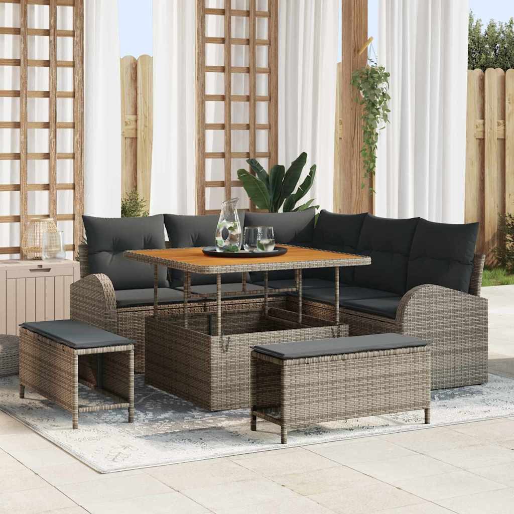 vidaXL Gartensofa-set mit Kissen 8 pcs Grau Poly-Rattan