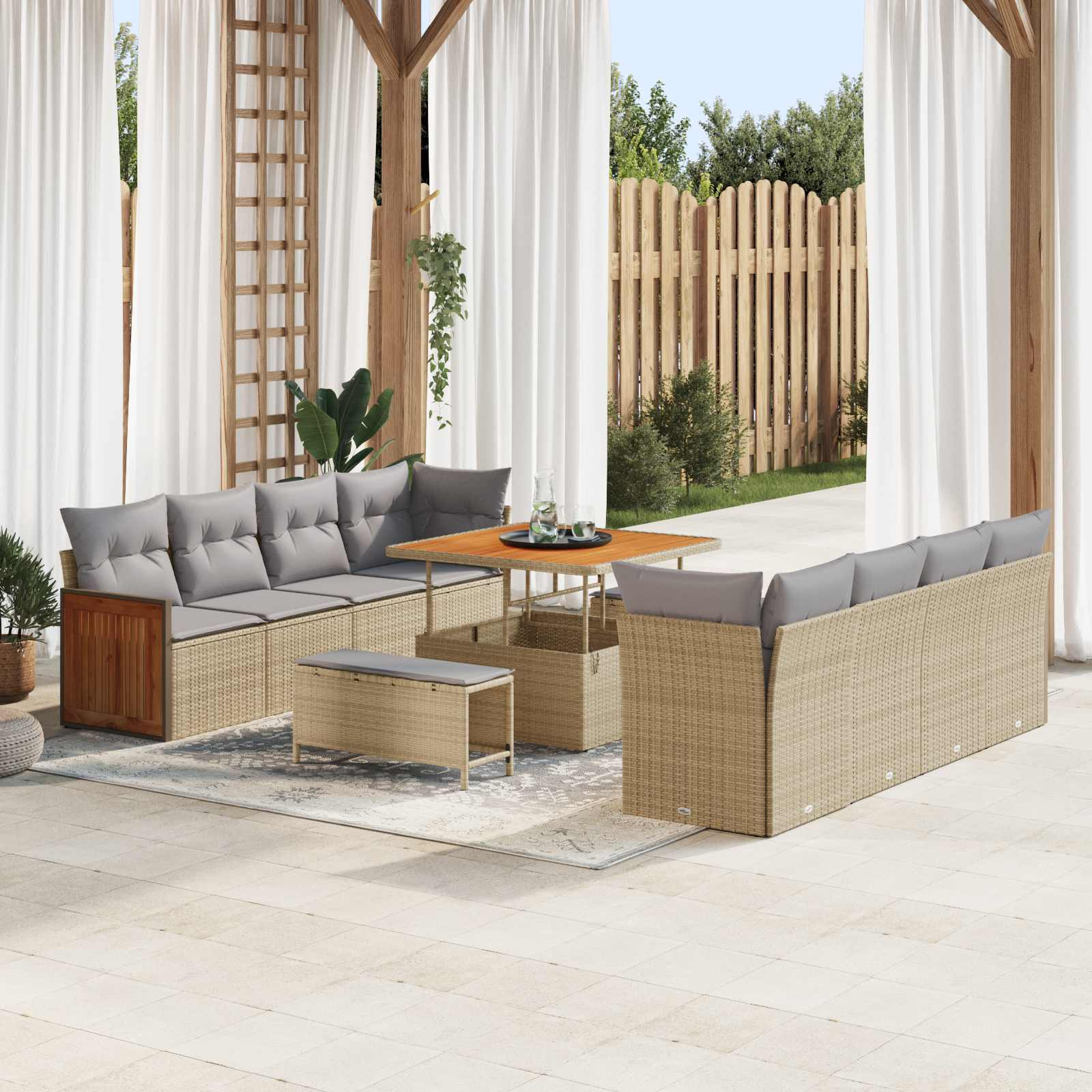 vidaXL Gartensofa-set mit Kissen 11 pcs Beige und Hellgrau