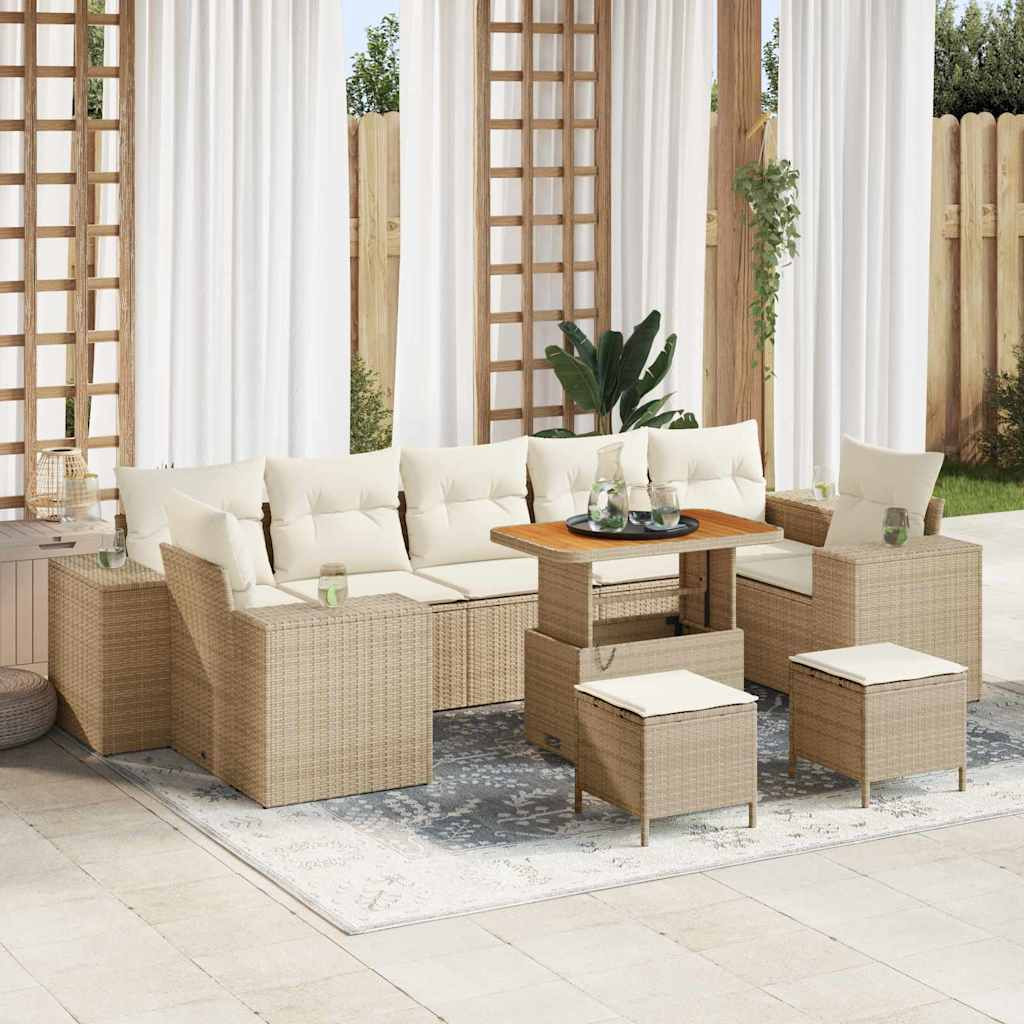 vidaXL Garten-Sofa-Set mit Kissen mit Speicher 10 pcs Beige und Creme