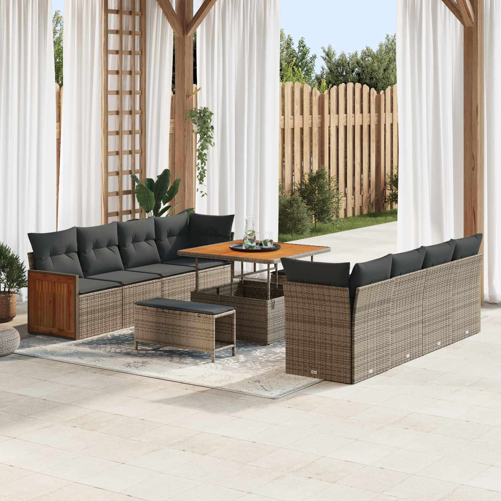 vidaXL Gartensofa-set mit Kissen 11 pcs Grau