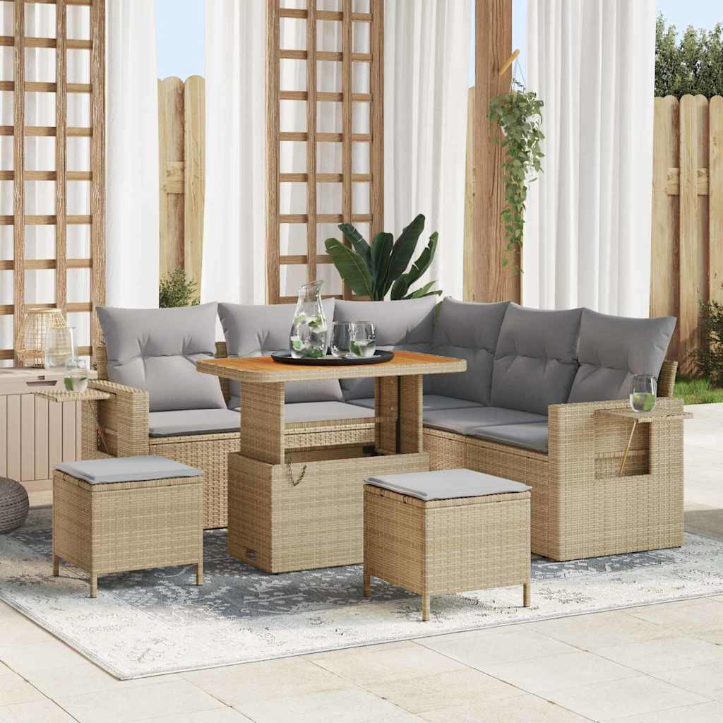 vidaXL Gartensofa-set mit Kissen 9 pcs Beige und Hellgrau Poly-Rattan