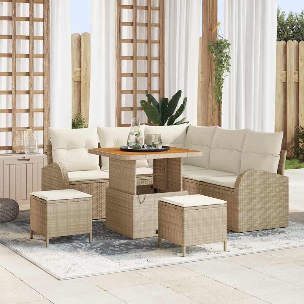 vidaXL Gartensofa-set mit Kissen 8 pcs Beige Poly-Rattan