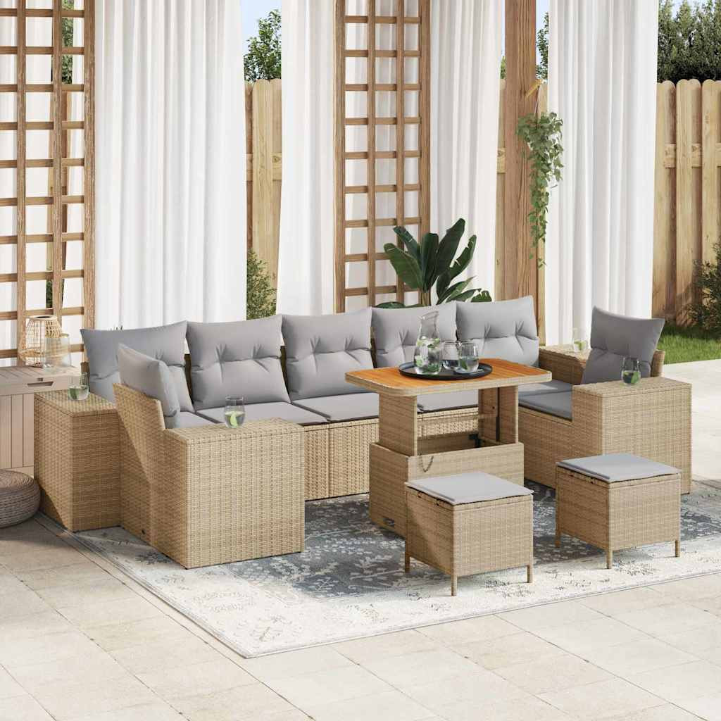 vidaXL Garten-Sofa-Set mit Kissen mit Kissen 10 pcs Beige und Hellgrau