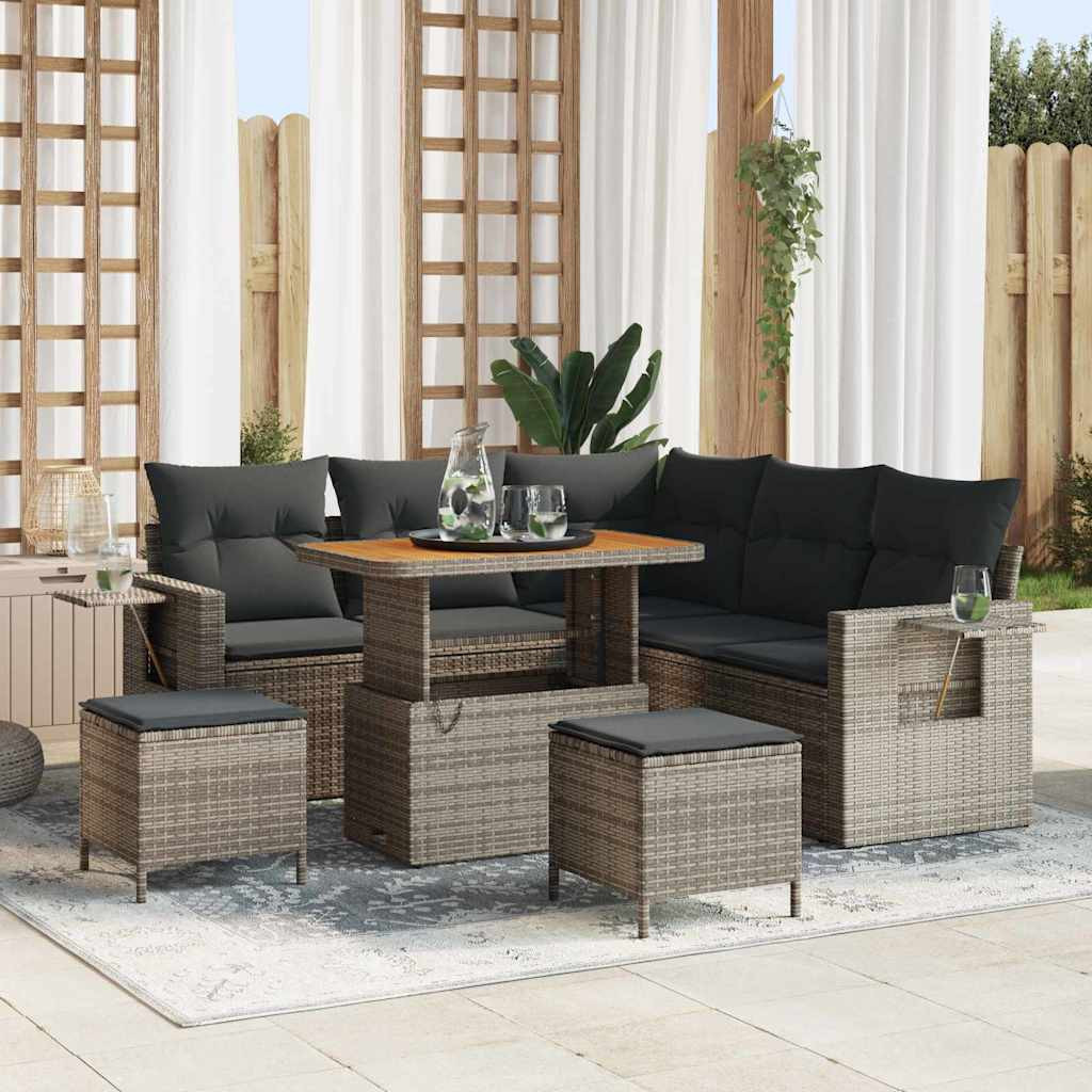 vidaXL Gartensofa-set mit Kissen 9 pcs Grau Poly-Rattan