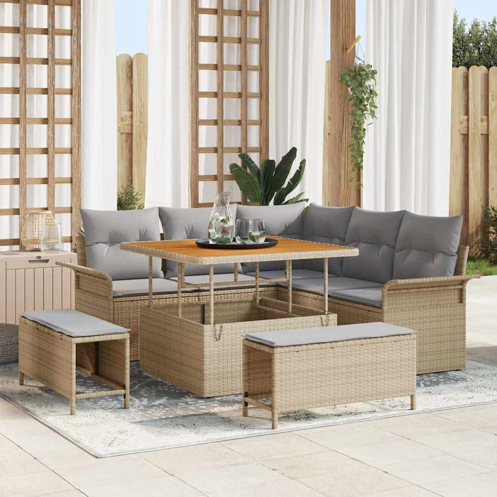 vidaXL Gartensofa-set mit Kissen 8 pcs Beige Poly-Rattan