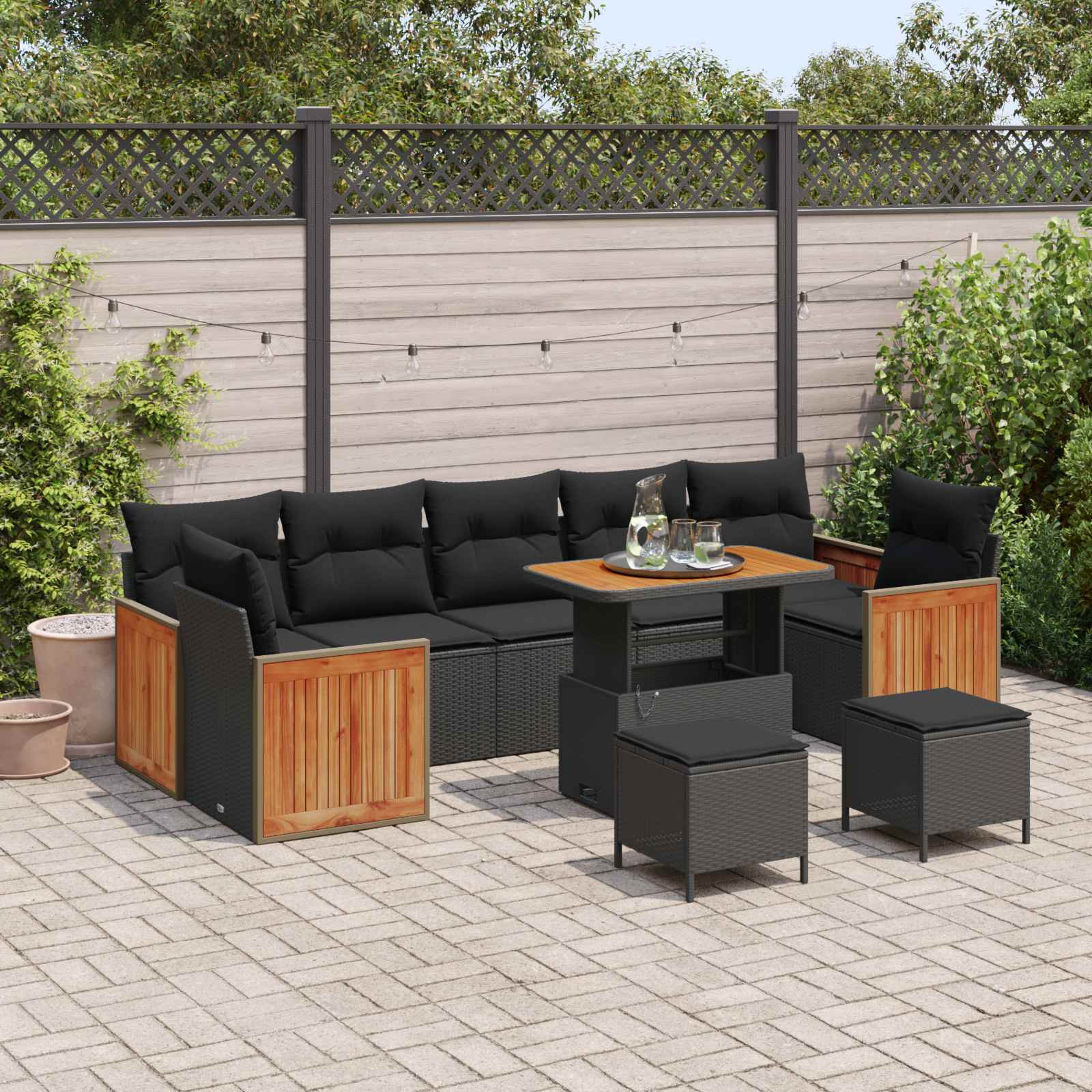 vidaXL Gartensofa-set mit Kissen 10 pcs Schwarz