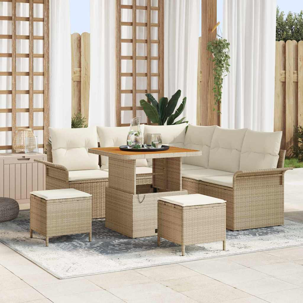 vidaXL Gartensofa-set mit Kissen 8 pcs Beige Poly-Rattan