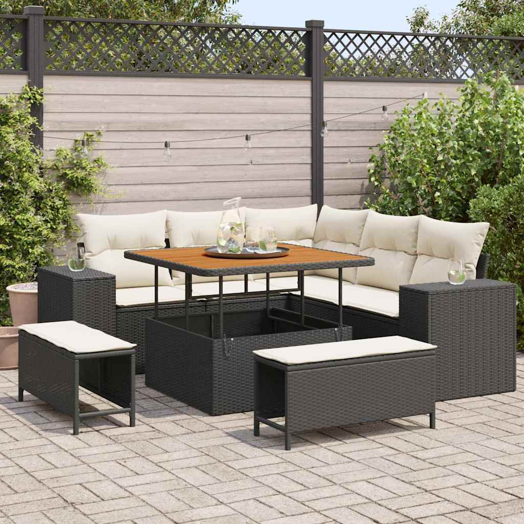 vidaXL Gartensofa-set mit Kissen 8 pcs Schwarz und Creme Poly-Rattan