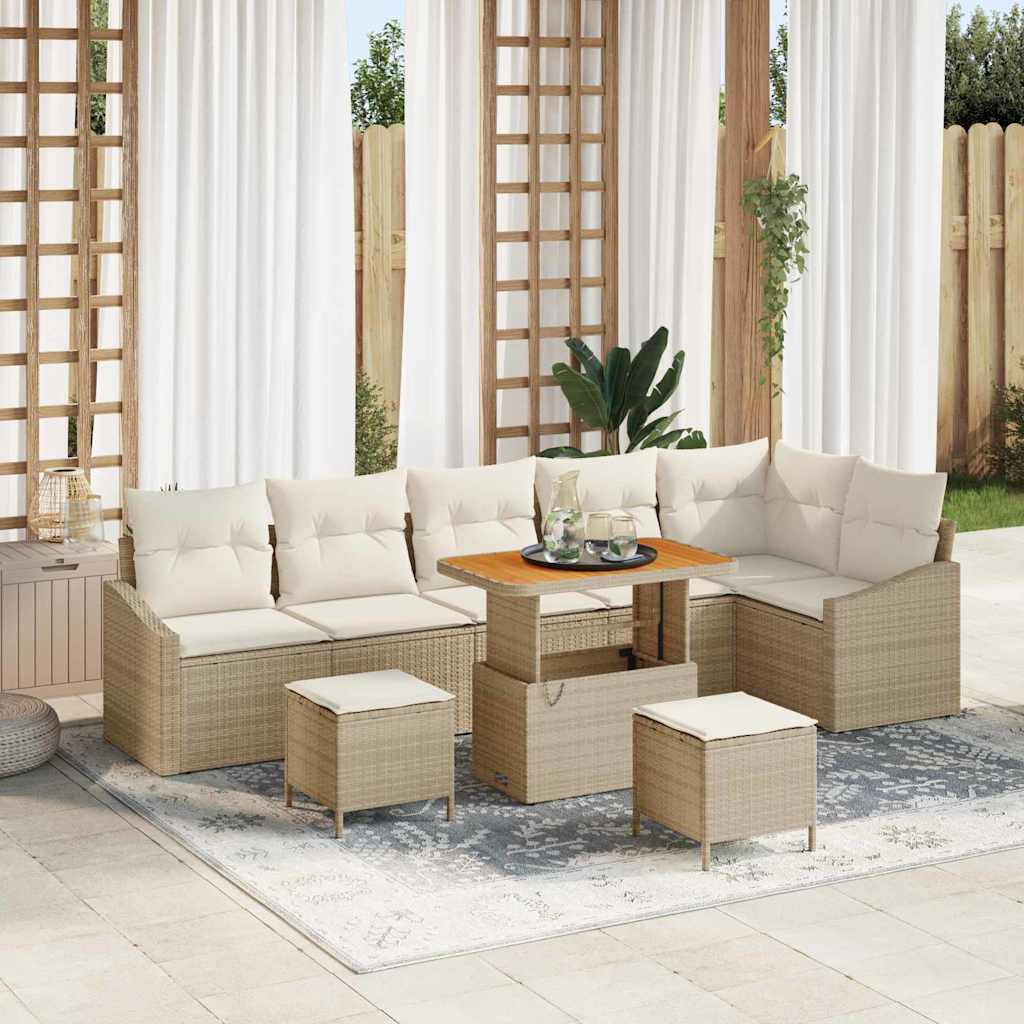 vidaXL Gartensofa-set mit Kissen 9 pcs Beige Poly-Rattan