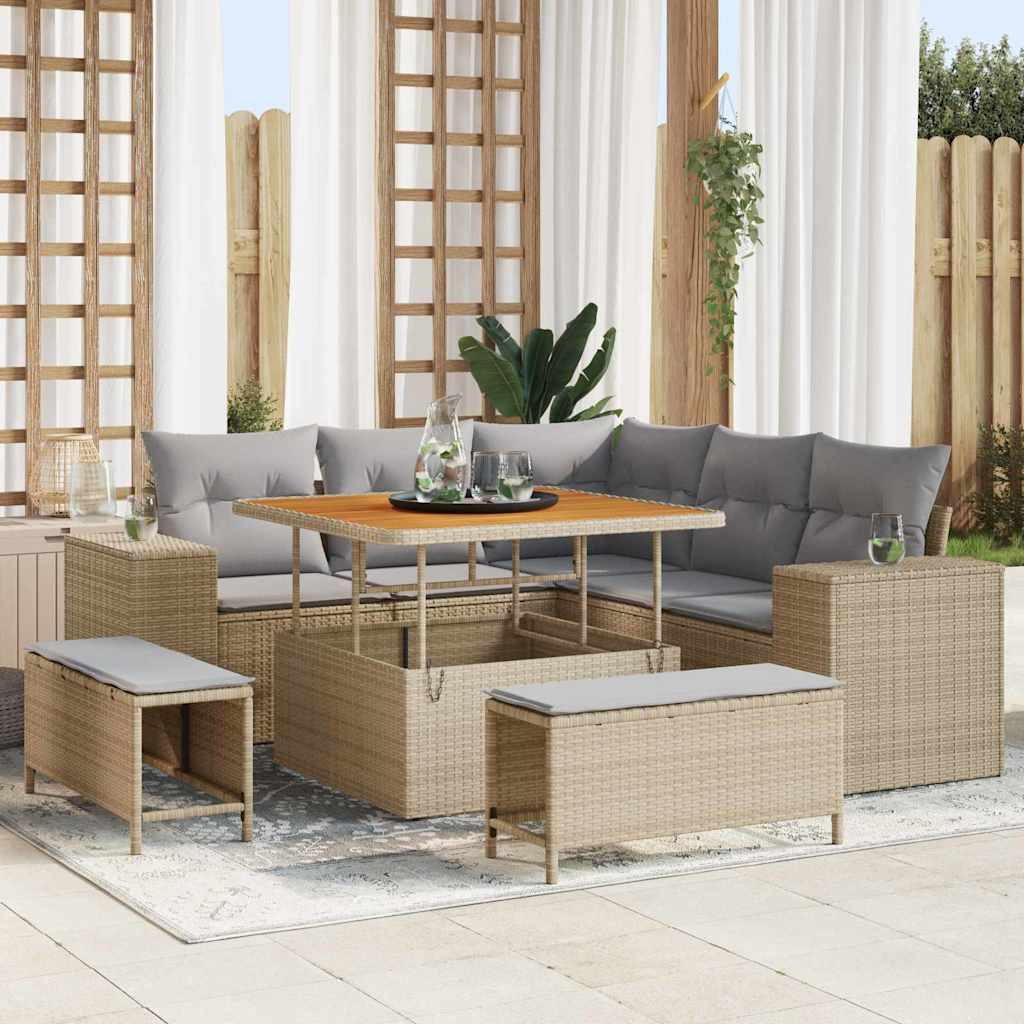 vidaXL Gartensofa-set mit Kissen 8 pcs Beige und Hellgrau Poly-Rattan