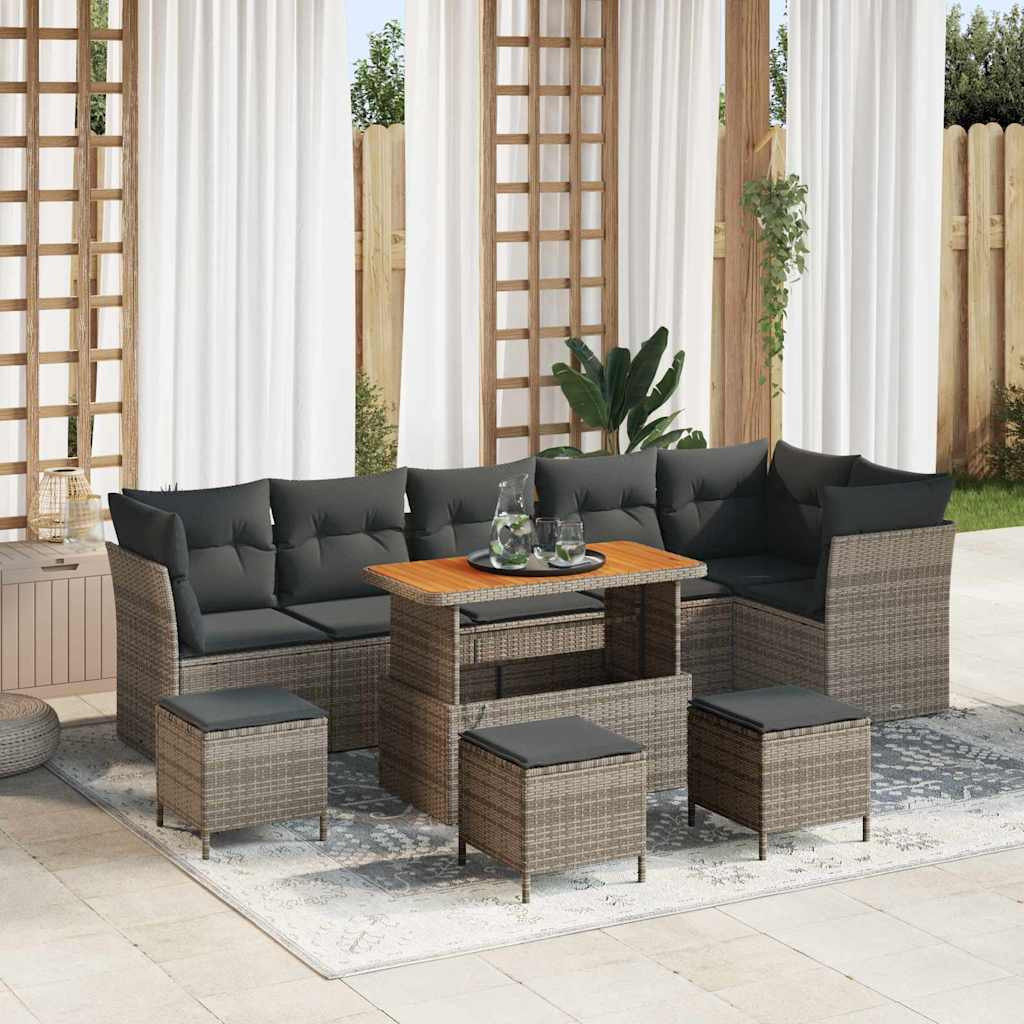 vidaXL Garten-Sofa-Set mit Kissen mit Speicher 10 pcs Grau