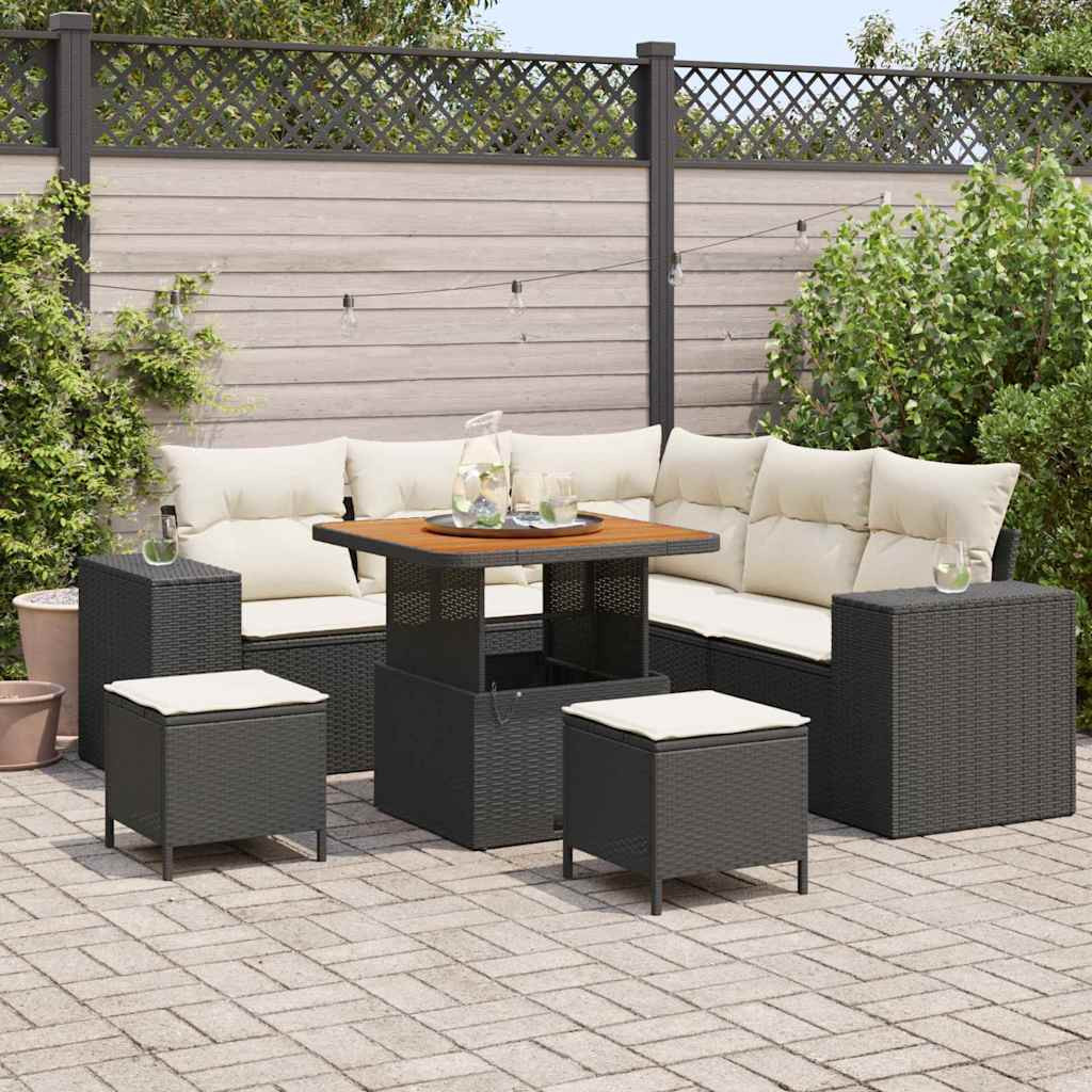 vidaXL Gartensofa-set mit Kissen 8 pcs Schwarz und Creme Poly-Rattan