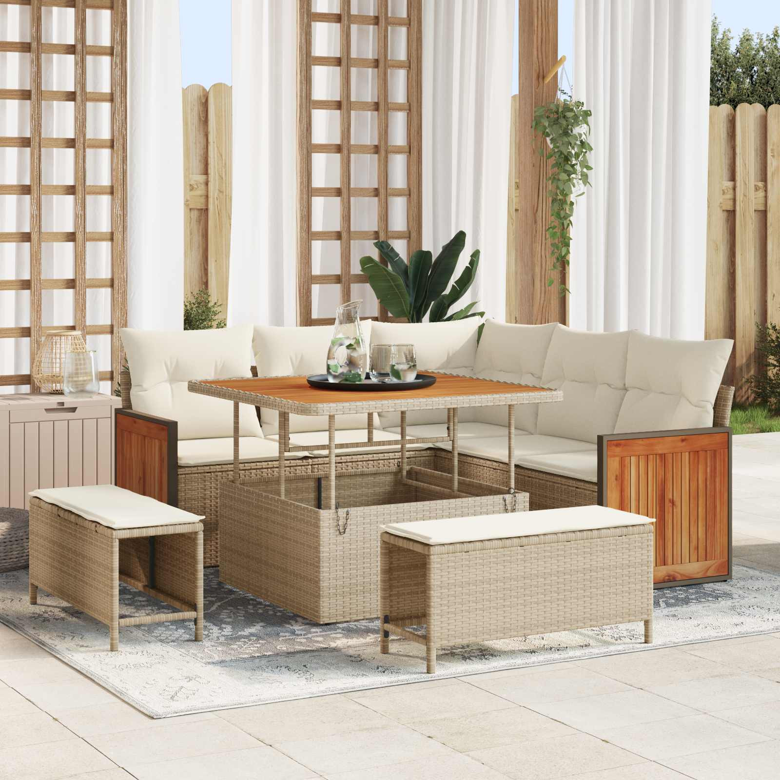 vidaXL Gartensofa-set mit Kissen 8 pcs Beige und Creme