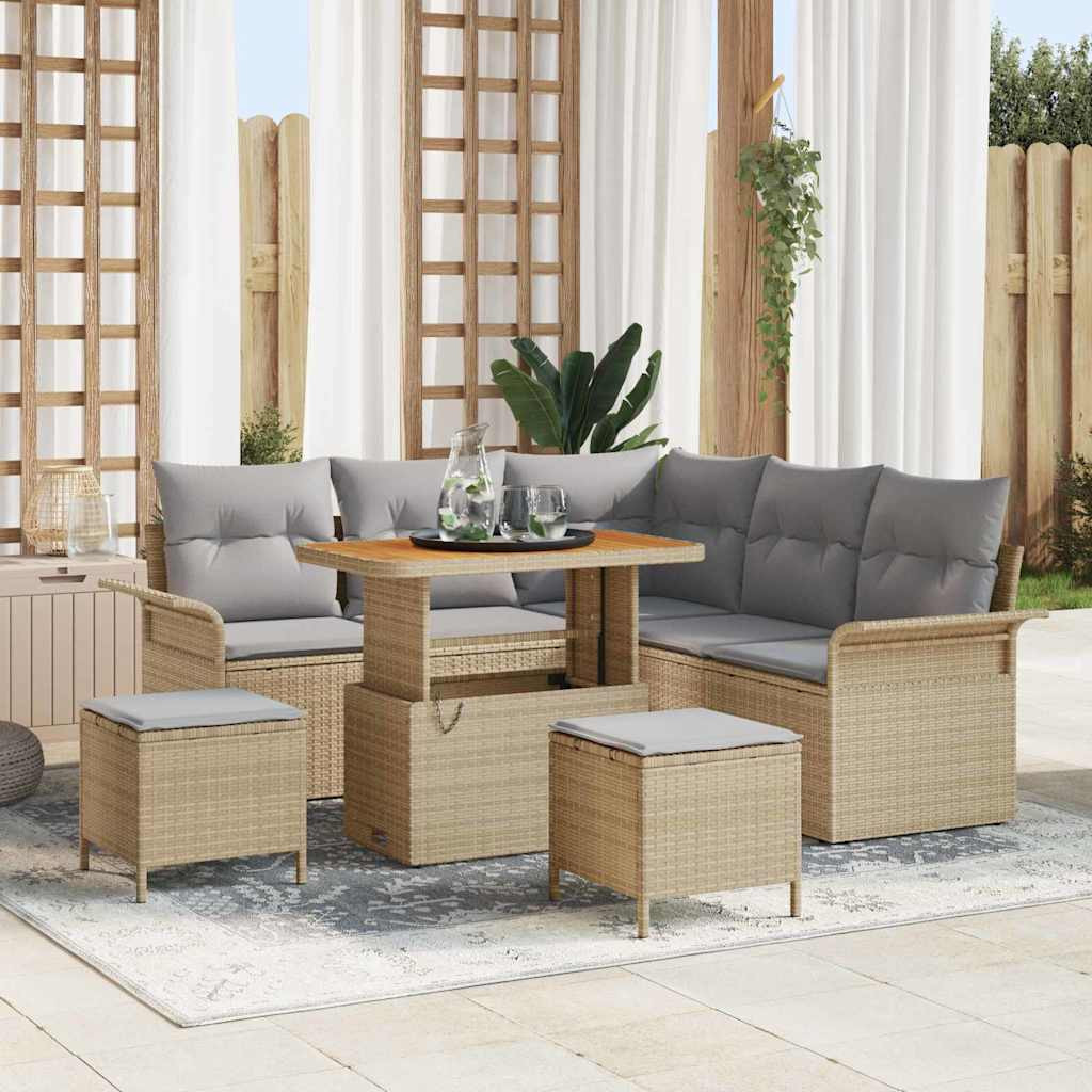 vidaXL Gartensofa-set mit Kissen 8 pcs Beige Poly-Rattan
