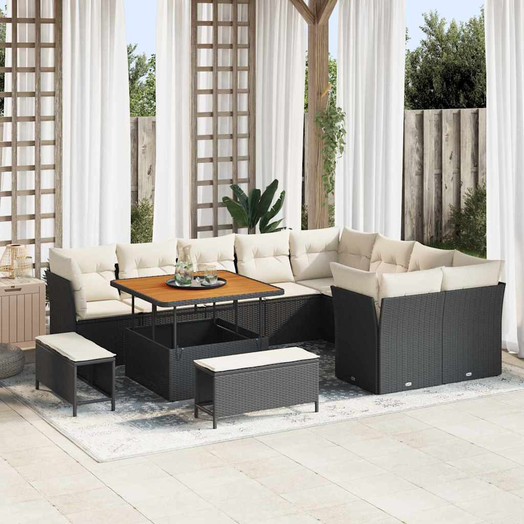 vidaXL Garten-Sofa-Set mit Kissen 12 pcs Schwarz und Creme