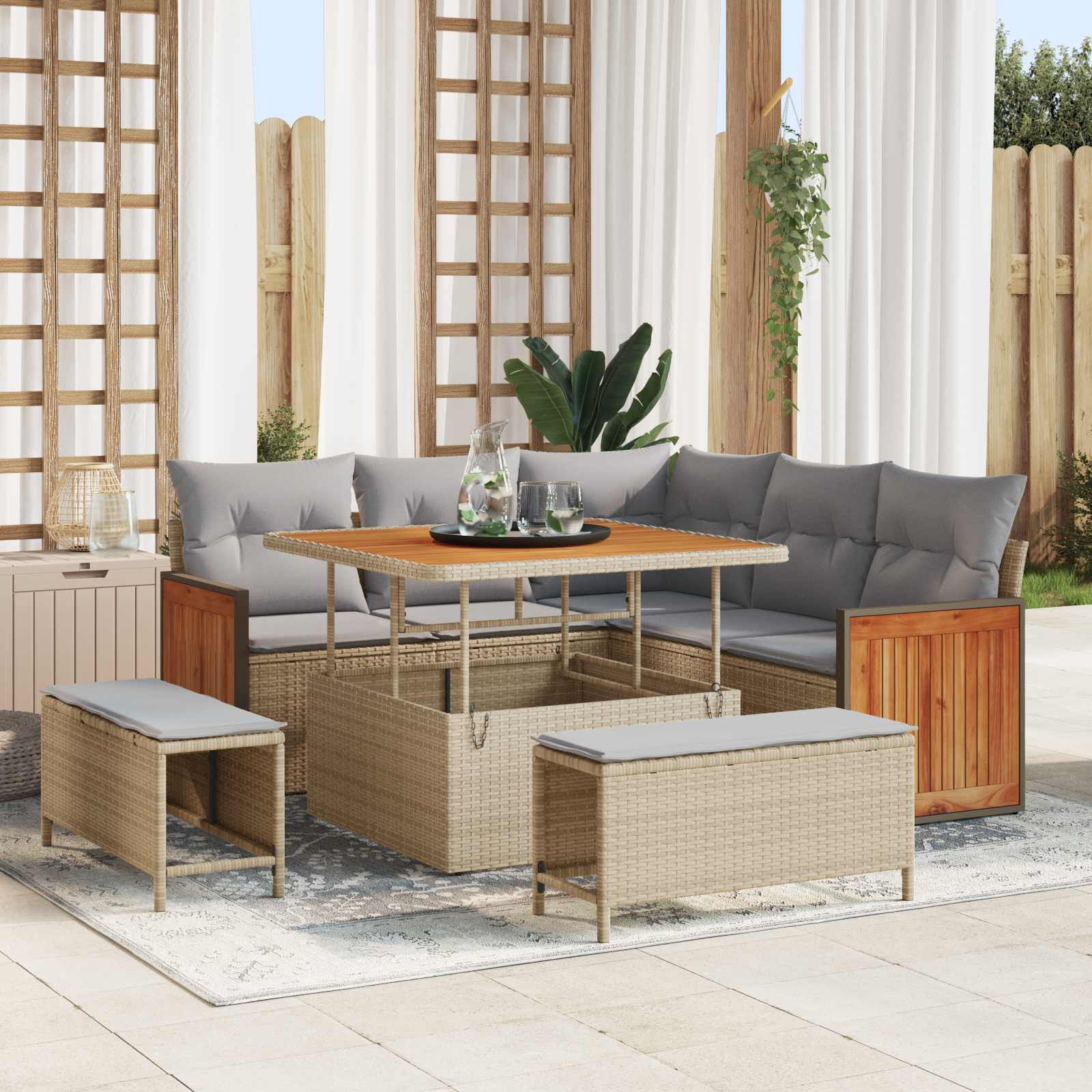 vidaXL Gartensofa-set mit Kissen 8 pcs Beige und Hellgrau