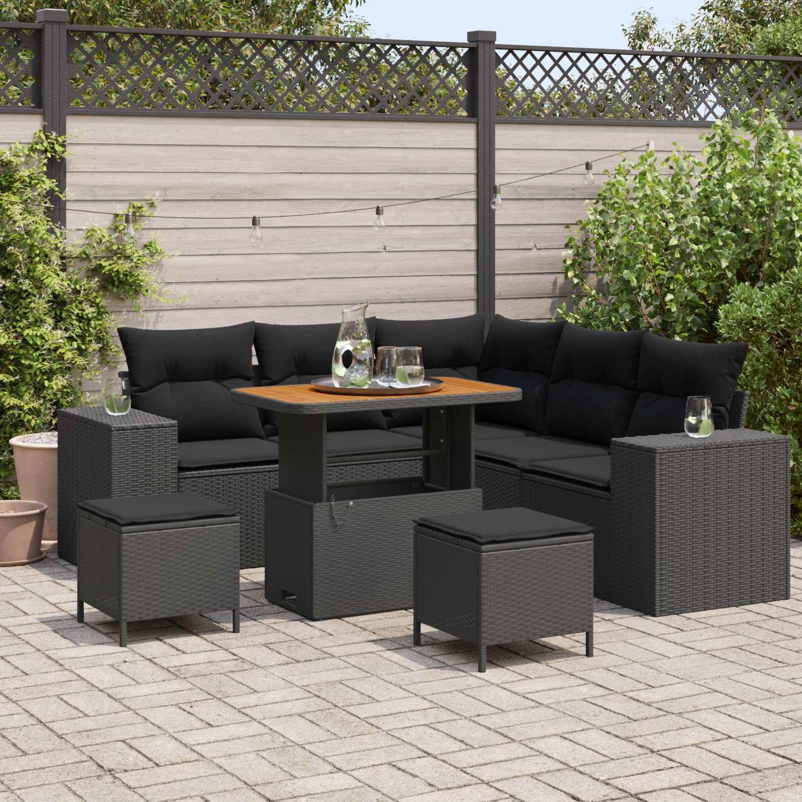 vidaXL Gartensofa-set mit Kissen 8 pcs Schwarz Poly-Rattan
