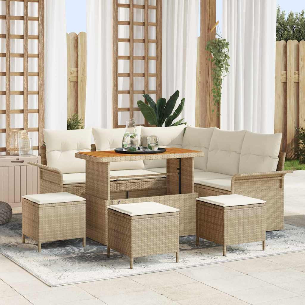 vidaXL Gartensofa-set mit Kissen 9 pcs Beige Poly-Rattan