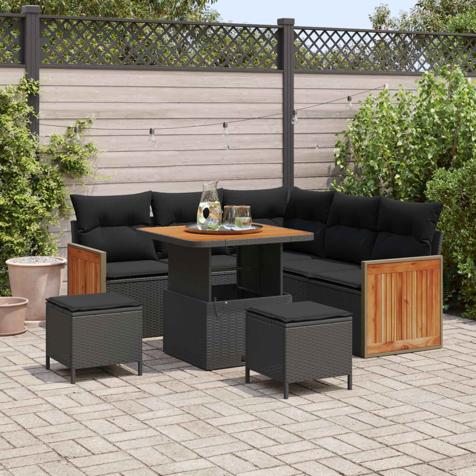 vidaXL Gartensofa-set mit Kissen 8 pcs Schwarz