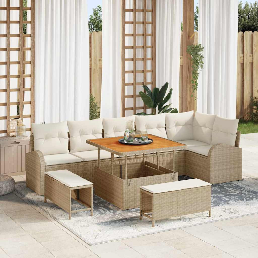 vidaXL Gartensofa-set mit Kissen 9 pcs Beige Poly-Rattan