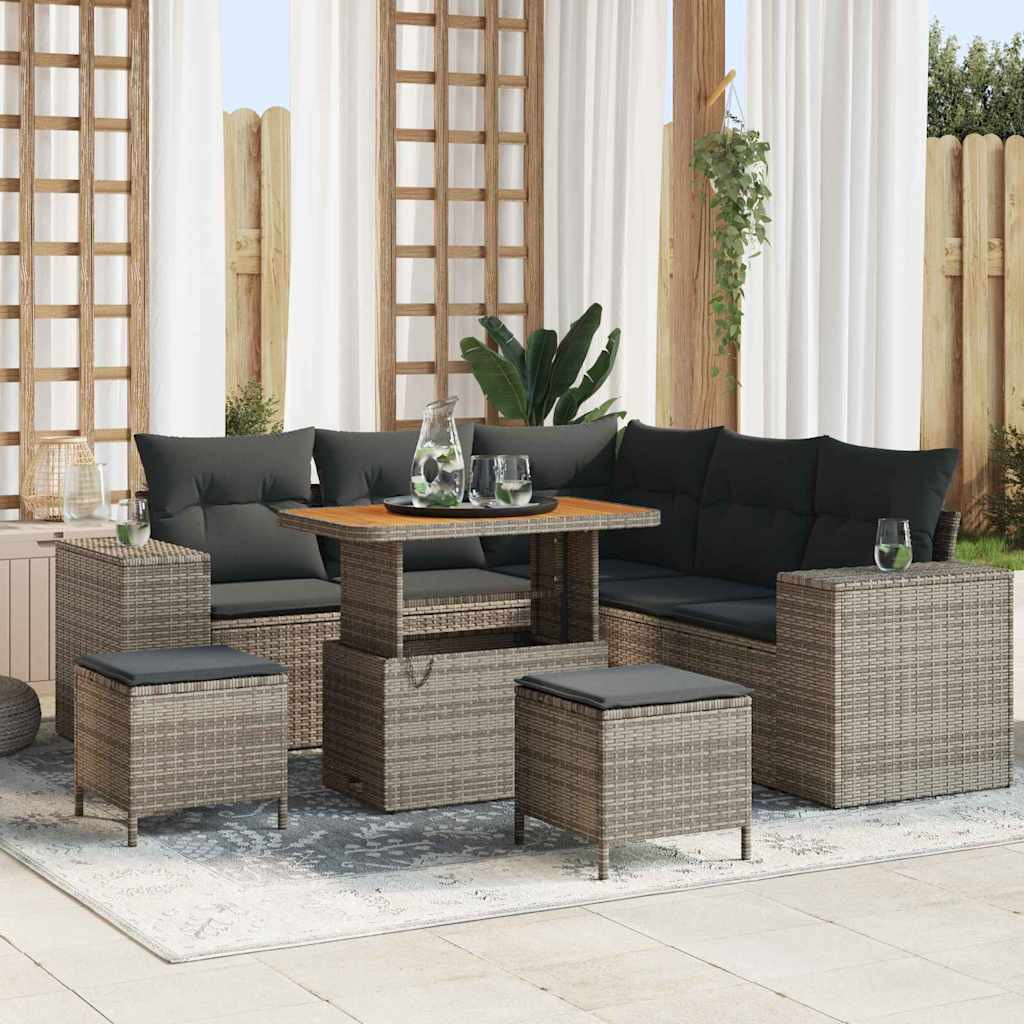 vidaXL Gartensofa-set mit Kissen mit Speicher 8 pcs Grau Poly-Rattan