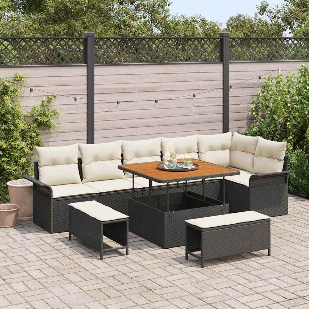 vidaXL Gartensofa-set mit Kissen 9 pcs Schwarz Poly-Rattan