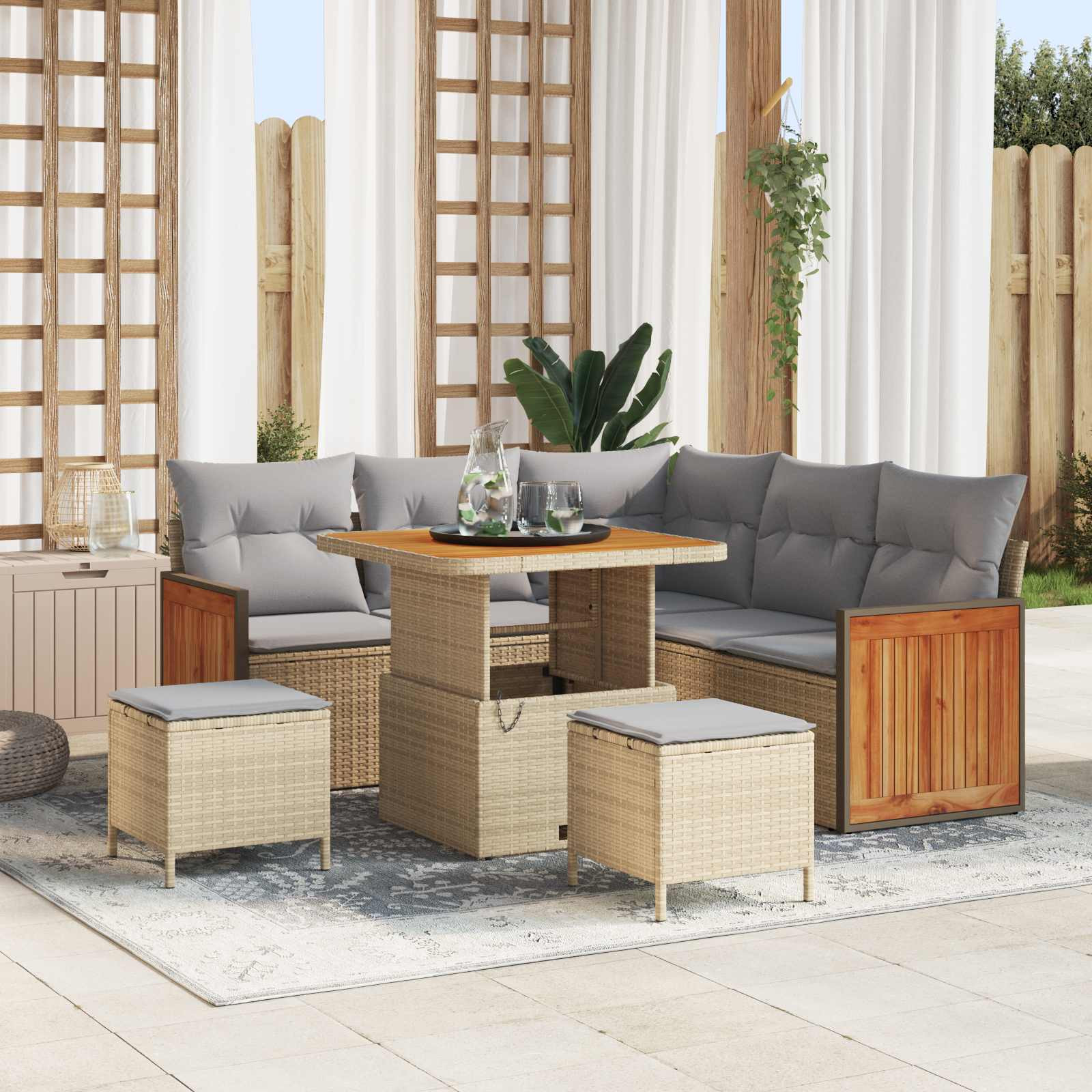 vidaXL Gartensofa-set mit Kissen 8 pcs Beige und Hellgrau