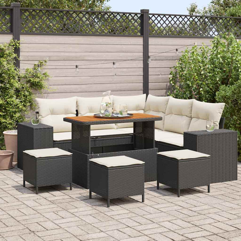 vidaXL Gartensofa-set mit Kissen 9 pcs Schwarz und Creme Poly-Rattan