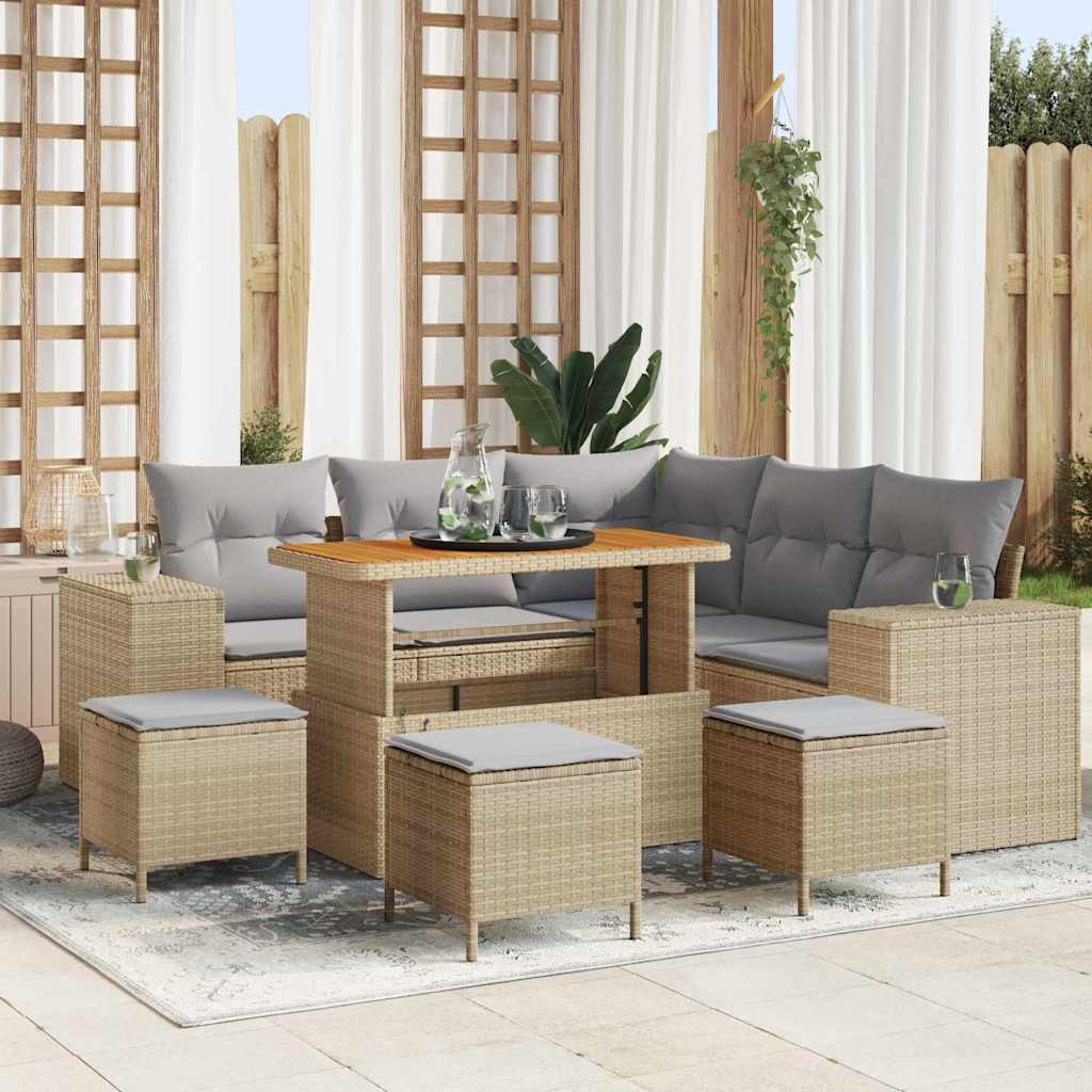 vidaXL Gartensofa-set mit Kissen 9 pcs Beige und Hellgrau Poly-Rattan