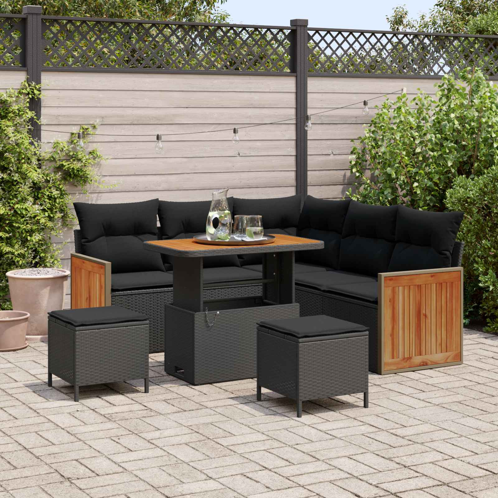 vidaXL Gartensofa-set mit Kissen 8 pcs Schwarz