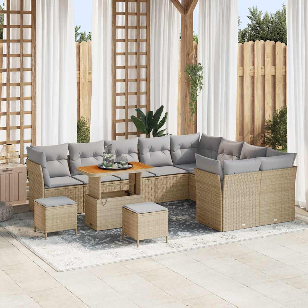 vidaXL Garten-Sofa-Set mit Kissen 12 pcs Beige und Hellgrau
